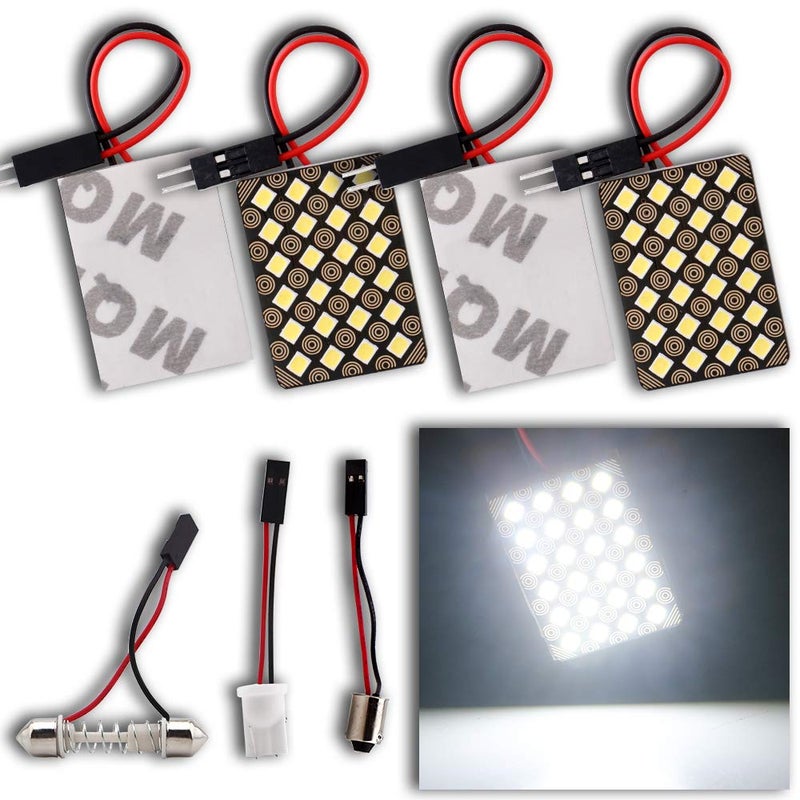 GLL Panel Interior Dome LED Reading Lights for Car Auto 2835 24-SMD White DC12V T10+BA9S+Festoon Adapter Pack Of 4 - Image 1